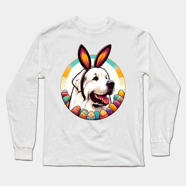 Great Pyrenees Enjoys Easter with Bunny Ears Delight Long Sleeve T-Shirt by ArtRUs